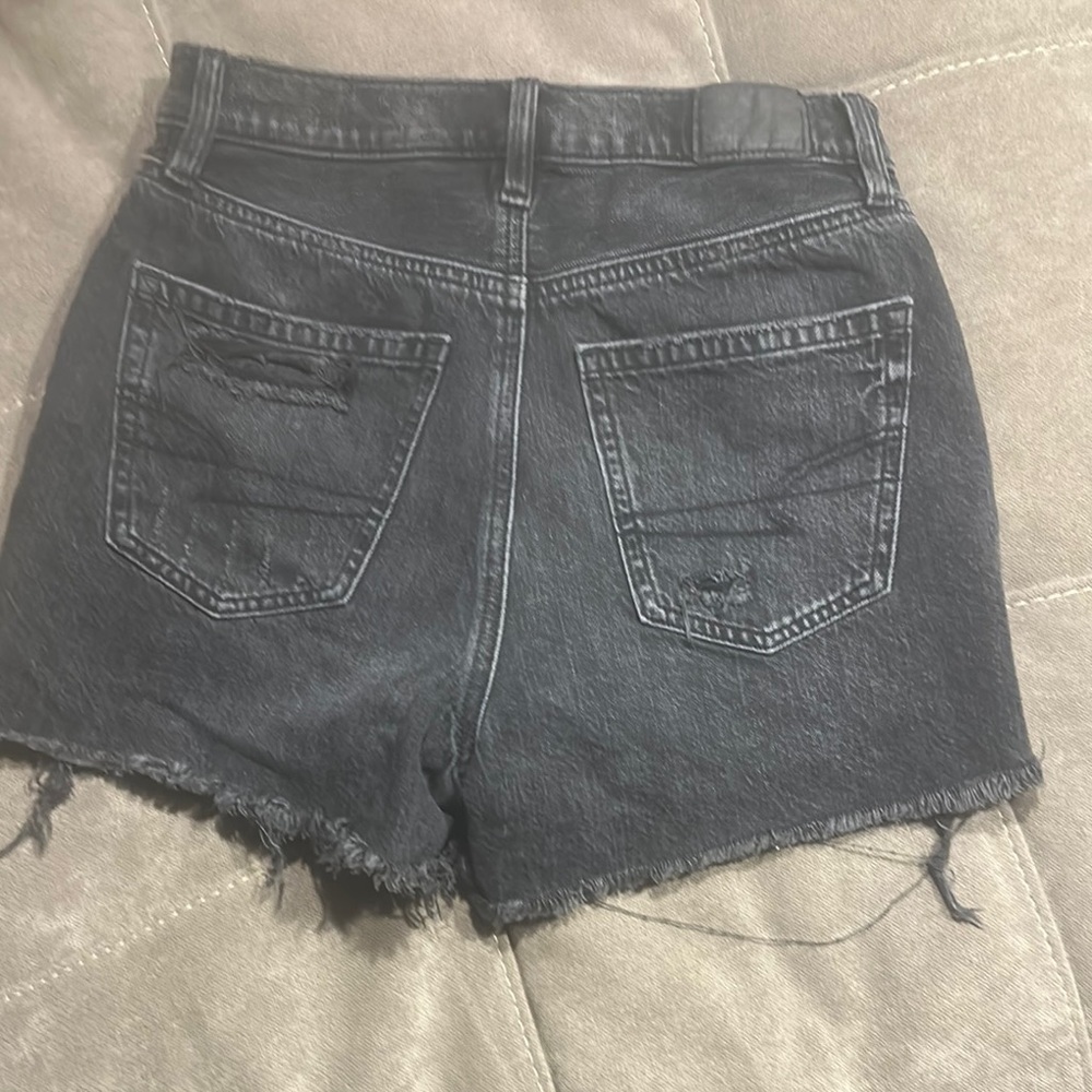 American Eagle Outfitters Black Jean Shorts High-Waisted Distressed - Picture 3 of 4